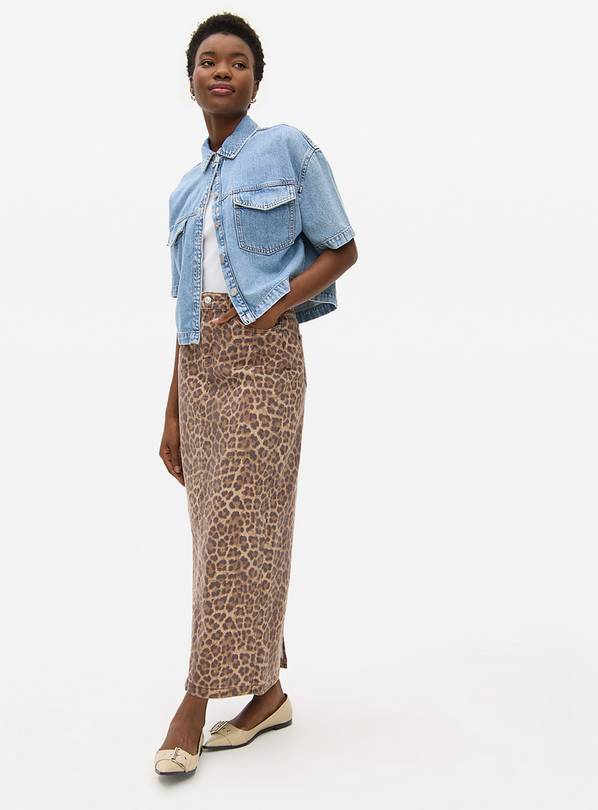 Brown Leopard Print Denim Co-ord Maxi Skirt 22